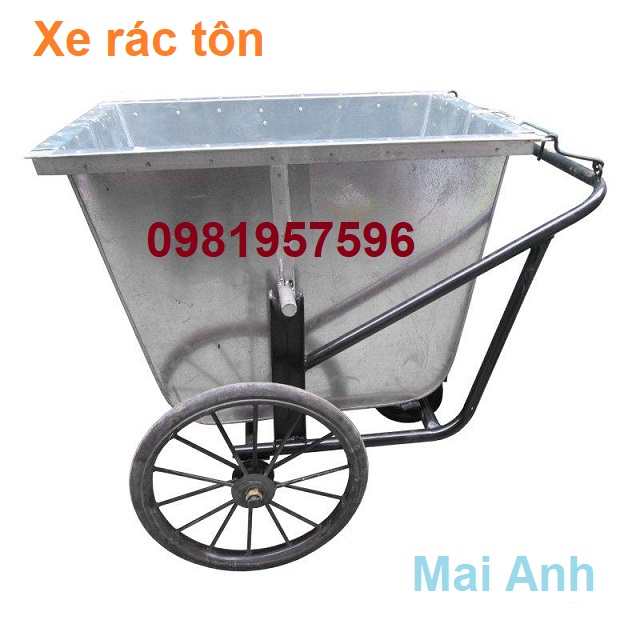 Xe gom rác 500L bằng tôn chắc chắn chịu tải tốt